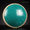 HOPWELL Steel Tongue Drum – 13 Inches 15 Notes Tongue Drum – Hand Pan Drum with Music Book, Handpan Drums Mallets and Carry Bag, D Major (Malachite Green)(Malachite Green)