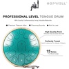 HOPWELL Steel Tongue Drum – 13 Inches 15 Notes Tongue Drum – Hand Pan Drum with Music Book, Handpan Drums Mallets and Carry Bag, D Major (Malachite Green)(Malachite Green)