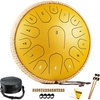 HOPWELL Steel Tongue Drum – 13 Inches 15 Notes Tongue Drum – Hand Pan Drum with Music Book, Handpan Drums Mallets and Carry Bag, D Major (Malachite Green)(Yellow)