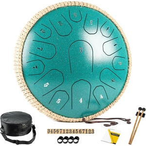 HOPWELL Steel Tongue Drum – 13 Inches 15 Notes Tongue Drum – Hand Pan Drum with Music Book, Handpan Drums Mallets and Carry Bag, D Major (Malachite Green)(Malachite Green)