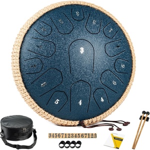 HOPWELL Steel Tongue Drum – 13 Inches 15 Notes Tongue Drum – Hand Pan Drum with Music Book, Handpan Drums Mallets and Carry Bag, D Major (Malachite Green)(Navy Blue)