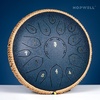 HOPWELL Steel Tongue Drum – 15 Note 12 Inch Tongue Drums – Percussion Instruments – Hand Pan Drum with Music Book, Drum Mallets and Carry Bag, D Major, Malachite Green(Navy Blue)