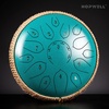 HOPWELL Steel Tongue Drum – 15 Note 12 Inch Tongue Drums – Percussion Instruments – Hand Pan Drum with Music Book, Drum Mallets and Carry Bag, D Major, Malachite Green(Malachite Green)