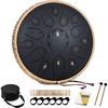 HOPWELL Steel Tongue Drum – 15 Note 12 Inch Tongue Drums – Percussion Instruments – Hand Pan Drum with Music Book, Drum Mallets and Carry Bag, D Major, Malachite Green(Black)