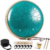 HOPWELL Steel Tongue Drum – 15 Note 12 Inch Tongue Drums – Percussion Instruments – Hand Pan Drum with Music Book, Drum Mallets and Carry Bag, D Major, Malachite Green(Malachite Green)