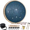 HOPWELL Steel Tongue Drum – 15 Note 12 Inch Tongue Drums – Percussion Instruments – Hand Pan Drum with Music Book, Drum Mallets and Carry Bag, D Major, Malachite Green(Navy Blue)