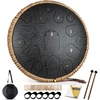 Steel Tongue Drum – HOPWELL 15 Note 14 Inch Tongue Drum – Hand Pan Drums with Music Book, Steel Handpan Drum Mallets and Carry Bag, D Major (Black)(Black)