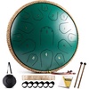 Steel Tongue Drum – HOPWELL 15 Note 14 Inch Tongue Drum – Hand Pan Drums with Music Book, Steel Handpan Drum Mallets and Carry Bag, D Major (Black)(Green)
