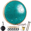 Steel Tongue Drum – HOPWELL 15 Note 14 Inch Tongue Drum – Hand Pan Drums with Music Book, Steel Handpan Drum Mallets and Carry Bag, D Major (Black)(Malachite Green)