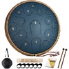Steel Tongue Drum – HOPWELL 15 Note 14 Inch Tongue Drum – Hand Pan Drums with Music Book, Steel Handpan Drum Mallets and Carry Bag, D Major (Black)(Navy Blue)