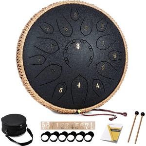 HOPWELL Steel Tongue Drum – 15 Note 12 Inch Tongue Drums – Percussion Instruments – Hand Pan Drum with Music Book, Drum Mallets and Carry Bag, D Major, Malachite Green(Black)