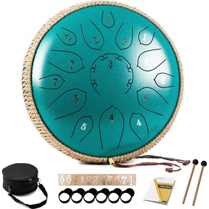 HOPWELL Steel Tongue Drum – 15 Note 12 Inch Tongue Drums – Percussion Instruments – Hand Pan Drum with Music Book, Drum Mallets and Carry Bag, D Major, Malachite Green(Malachite Green)