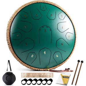 Steel Tongue Drum – HOPWELL 15 Note 14 Inch Tongue Drum – Hand Pan Drums with Music Book, Steel Handpan Drum Mallets and Carry Bag, D Major (Black)(Green)